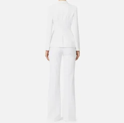 Tailleur|Elisabetta Franchi Tailleur in doppio crêpe stretch con giacca sciallata e pantalone a palazzo Avorio