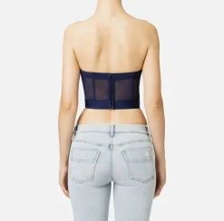 Top, T-Shirt & Body|Elisabetta Franchi Top a balconcino in crêpe e tulle con elastico Navy