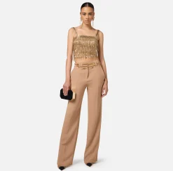 Top, T-Shirt & Body|Elisabetta Franchi Top a fascia in crêpe ricamato con paillettes Gold
