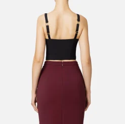 Top, T-Shirt & Body|Elisabetta Franchi Top balconcino in doppio crêpe con motivo di zip Nero