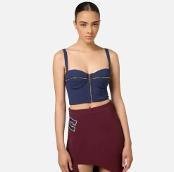 Top, T-Shirt & Body|Elisabetta Franchi Top balconcino in doppio crêpe con motivo di zip Navy