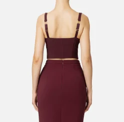 Top, T-Shirt & Body|Elisabetta Franchi Top balconcino in doppio crêpe con motivo di zip RougeNoir