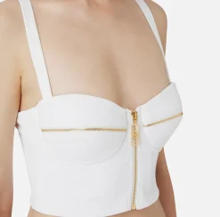 Top, T-Shirt & Body|Elisabetta Franchi Top balconcino in doppio crêpe con motivo di zip Avorio