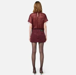 Top, T-Shirt & Body|Elisabetta Franchi Top boxy in tulle ricamato con paillettes RougeNoir