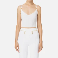 Top, T-Shirt & Body|Elisabetta Franchi Top bustier in viscosa effetto plissé Avorio