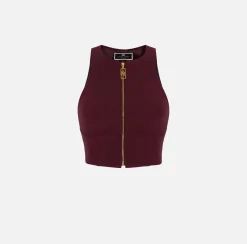 Top, T-Shirt & Body|Elisabetta Franchi Top cropped in doppio crêpe con zip RougeNoir
