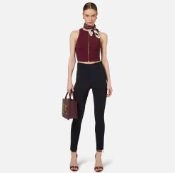 Top, T-Shirt & Body|Elisabetta Franchi Top cropped in doppio crêpe con zip RougeNoir
