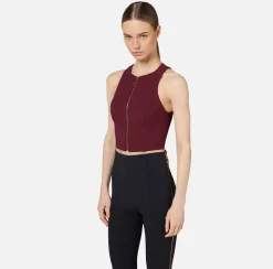 Top, T-Shirt & Body|Elisabetta Franchi Top cropped in doppio crêpe con zip RougeNoir