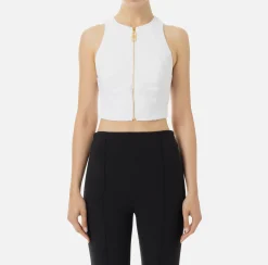 Top, T-Shirt & Body|Elisabetta Franchi Top cropped in doppio crêpe con zip Avorio
