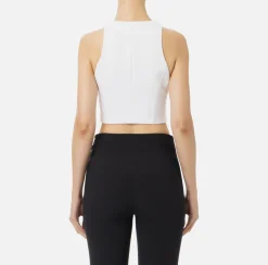 Top, T-Shirt & Body|Elisabetta Franchi Top cropped in doppio crêpe con zip Avorio