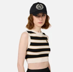 Top, T-Shirt & Body|Elisabetta Franchi Top cropped in viscosa lurex a righe Burro/Nero