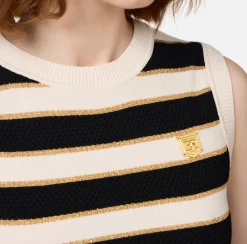 Top, T-Shirt & Body|Elisabetta Franchi Top cropped in viscosa lurex a righe Burro/Nero