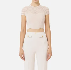 Top, T-Shirt & Body|Elisabetta Franchi Top cropped in viscosa motivo chevron RosaCipria