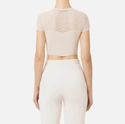Top, T-Shirt & Body|Elisabetta Franchi Top cropped in viscosa motivo chevron RosaCipria