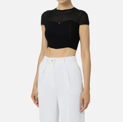Top, T-Shirt & Body|Elisabetta Franchi Top cropped in viscosa motivo chevron Nero