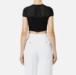 Top, T-Shirt & Body|Elisabetta Franchi Top cropped in viscosa motivo chevron Nero