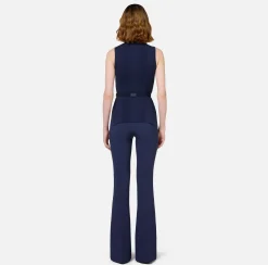 Maglieria E Felpe|Elisabetta Franchi Top dolcevita in lyocell e seta a costine con ricamo logo Navy