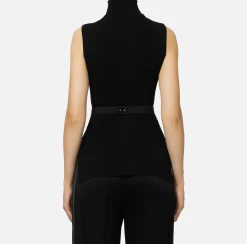 Maglieria E Felpe|Elisabetta Franchi Top dolcevita in lyocell e seta a costine con ricamo logo Nero