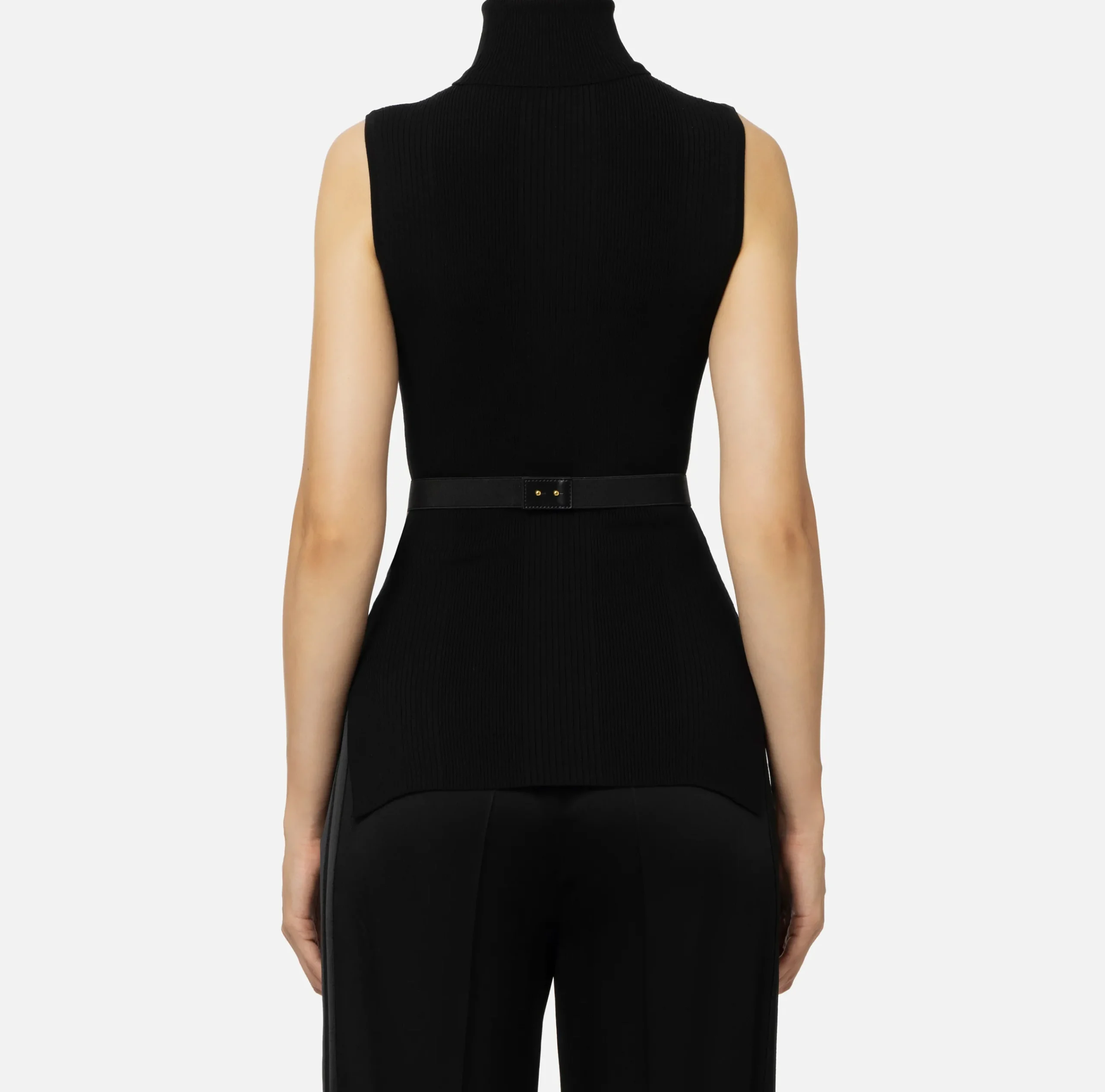 Maglieria E Felpe|Elisabetta Franchi Top dolcevita in lyocell e seta a costine con ricamo logo Nero