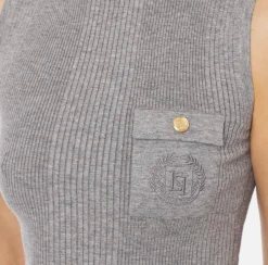 Maglieria E Felpe|Elisabetta Franchi Top dolcevita in lyocell e seta a costine con ricamo logo Grigiomelange