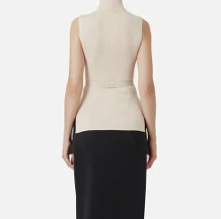 Maglieria E Felpe|Elisabetta Franchi Top dolcevita in lyocell e seta a costine con ricamo logo Lattice