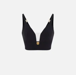 Top, T-Shirt & Body|Elisabetta Franchi Top in doppio crêpe con placca logo Nero