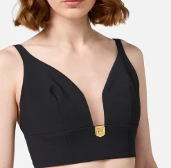 Top, T-Shirt & Body|Elisabetta Franchi Top in doppio crêpe con placca logo Nero