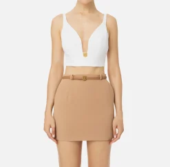 Top, T-Shirt & Body|Elisabetta Franchi Top in doppio crêpe con placca logo Avorio