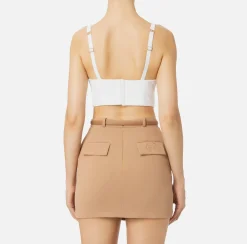 Top, T-Shirt & Body|Elisabetta Franchi Top in doppio crêpe con placca logo Avorio