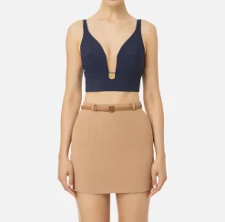 Top, T-Shirt & Body|Elisabetta Franchi Top in doppio crêpe con placca logo Navy