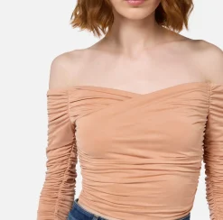 Top, T-Shirt & Body|Elisabetta Franchi Top in jersey cupro drappeggiato PeachRose