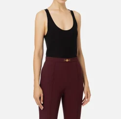 Top, T-Shirt & Body|Elisabetta Franchi Top in jersey e lana con logo Nero