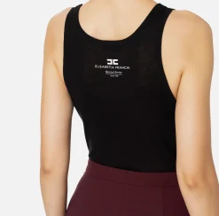 Top, T-Shirt & Body|Elisabetta Franchi Top in jersey e lana con logo Nero