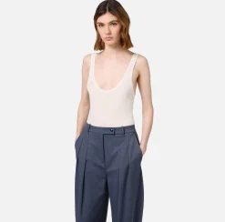 Top, T-Shirt & Body|Elisabetta Franchi Top in jersey e lana con logo Avorio