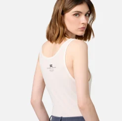 Top, T-Shirt & Body|Elisabetta Franchi Top in jersey e lana con logo Avorio