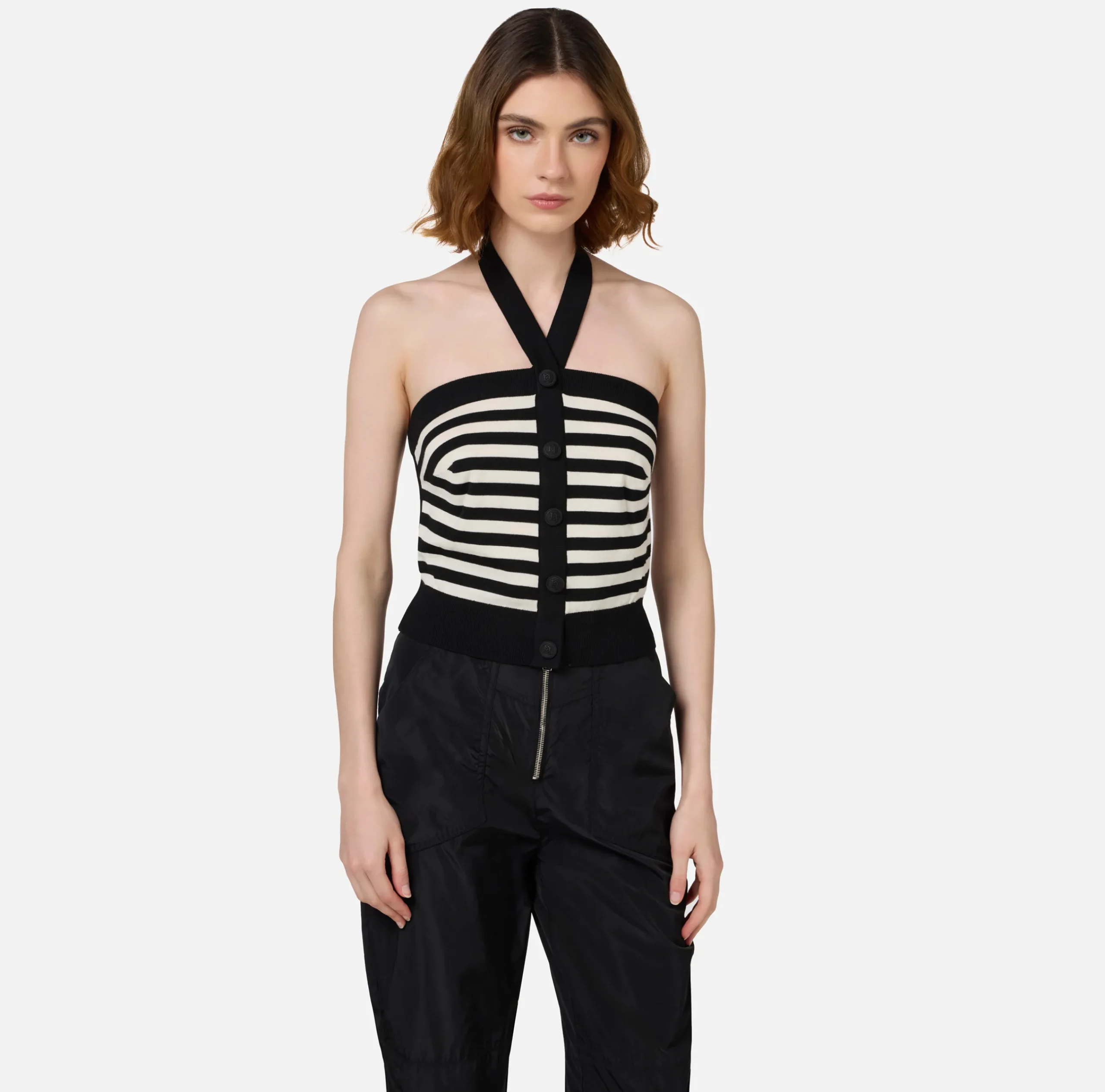 Top, T-Shirt & Body|Elisabetta Franchi Top in lana a righe Nero/Burro