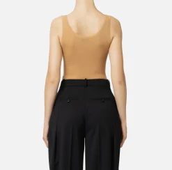 Top, T-Shirt & Body|Elisabetta Franchi Top in lana merino con logo jacquard Bronze