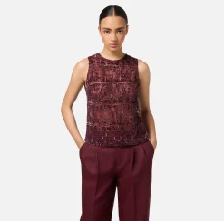 Top, T-Shirt & Body|Elisabetta Franchi Top in tulle ricamato con paillettes pixel RougeNoir