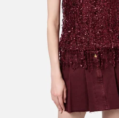 Top, T-Shirt & Body|Elisabetta Franchi Top in tulle ricamato con frange di paillettes RougeNoir