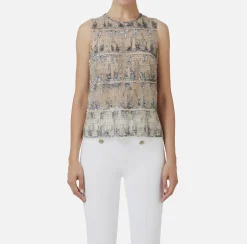 Top, T-Shirt & Body|Elisabetta Franchi Top in tulle ricamato con paillettes pixel Steel