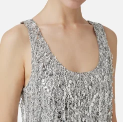 Top, T-Shirt & Body|Elisabetta Franchi Top in tulle ricamato con frange di paillettes Silver