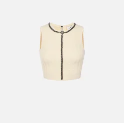 Top, T-Shirt & Body|Elisabetta Franchi Top in viscosa con catena Burro