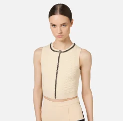 Top, T-Shirt & Body|Elisabetta Franchi Top in viscosa con catena Burro