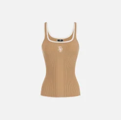 Top, T-Shirt & Body|Elisabetta Franchi Top in viscosa con logo college Camel/Burro