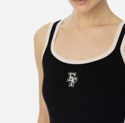Top, T-Shirt & Body|Elisabetta Franchi Top in viscosa con logo college Nero/Burro