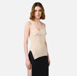 Top, T-Shirt & Body|Elisabetta Franchi Top in viscosa e seta a costine con ricamo logo Lattice