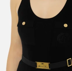 Top, T-Shirt & Body|Elisabetta Franchi Top in viscosa e seta a costine con ricamo logo Nero