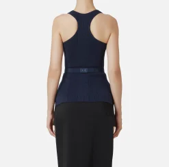 Top, T-Shirt & Body|Elisabetta Franchi Top in viscosa e seta a costine con ricamo logo Navy