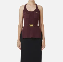 Top, T-Shirt & Body|Elisabetta Franchi Top in viscosa e seta a costine con ricamo logo RougeNoir