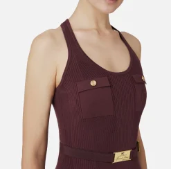 Top, T-Shirt & Body|Elisabetta Franchi Top in viscosa e seta a costine con ricamo logo RougeNoir